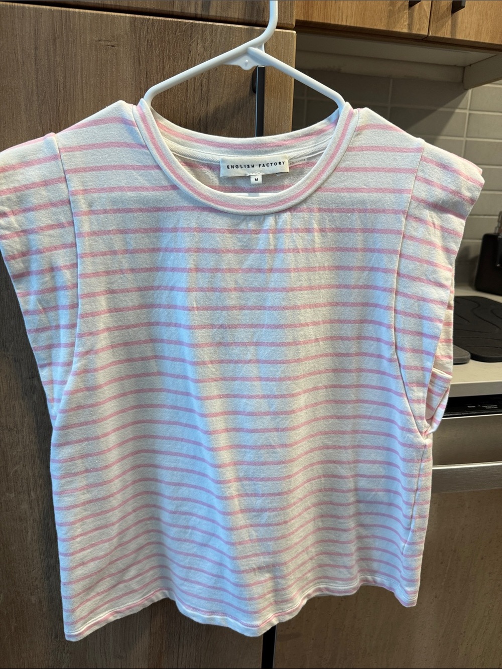 English Factory White and Pink Striped Short Sleeve Tee